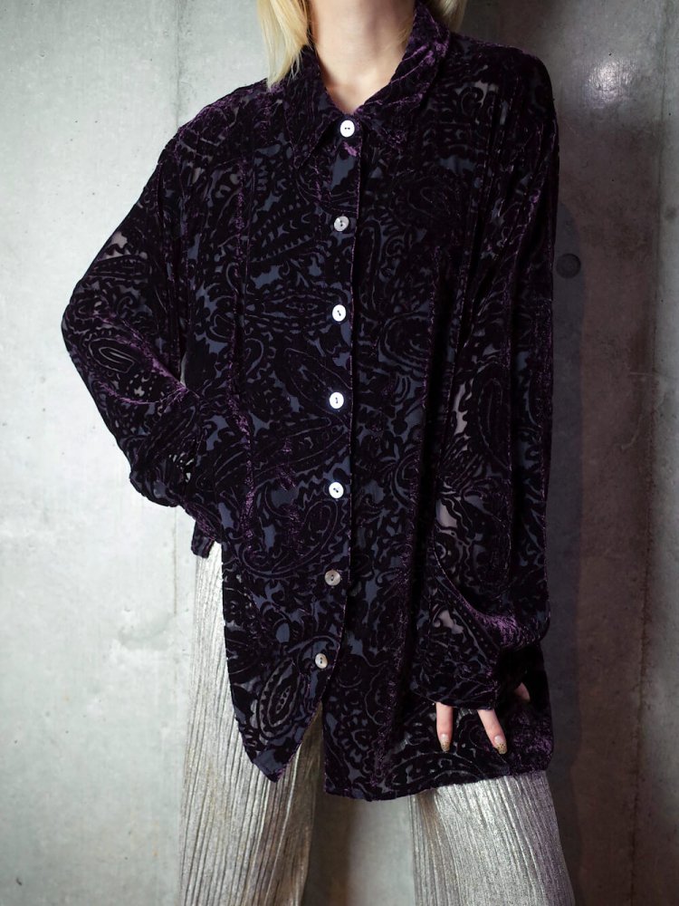 Deep Purple Paisley Velvet/Sheer Shirt