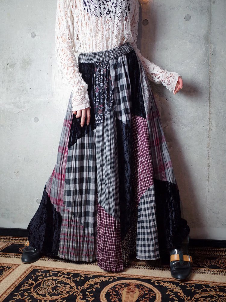 Plaid & Flower Patchwork Skirt