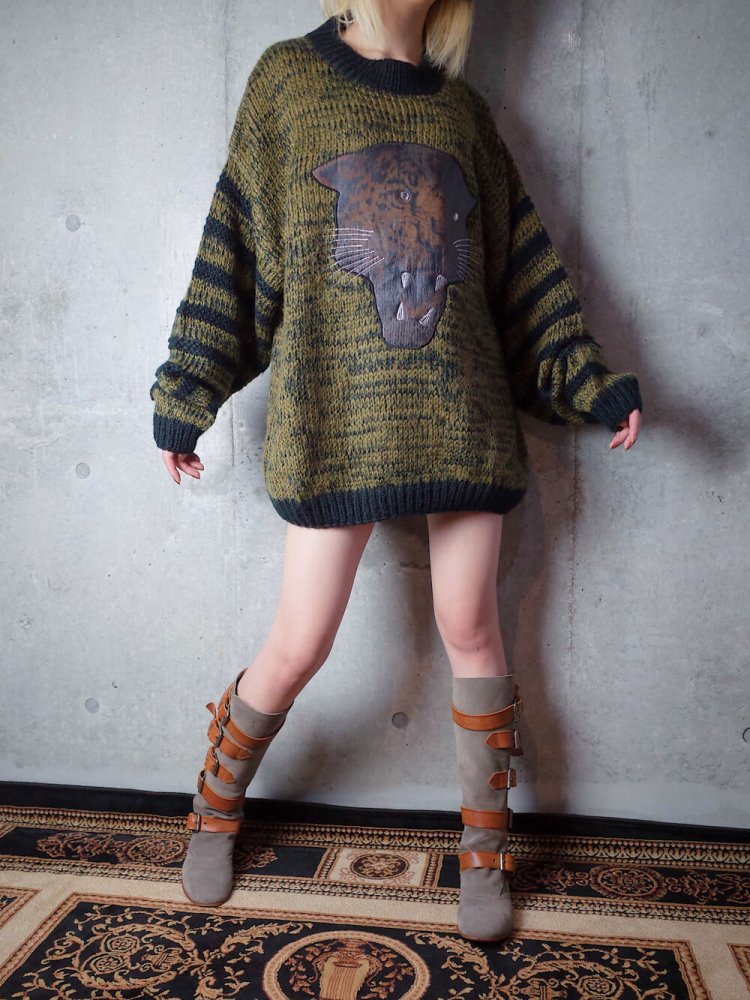 Leopard Leather Low Gauge Knit Sweater