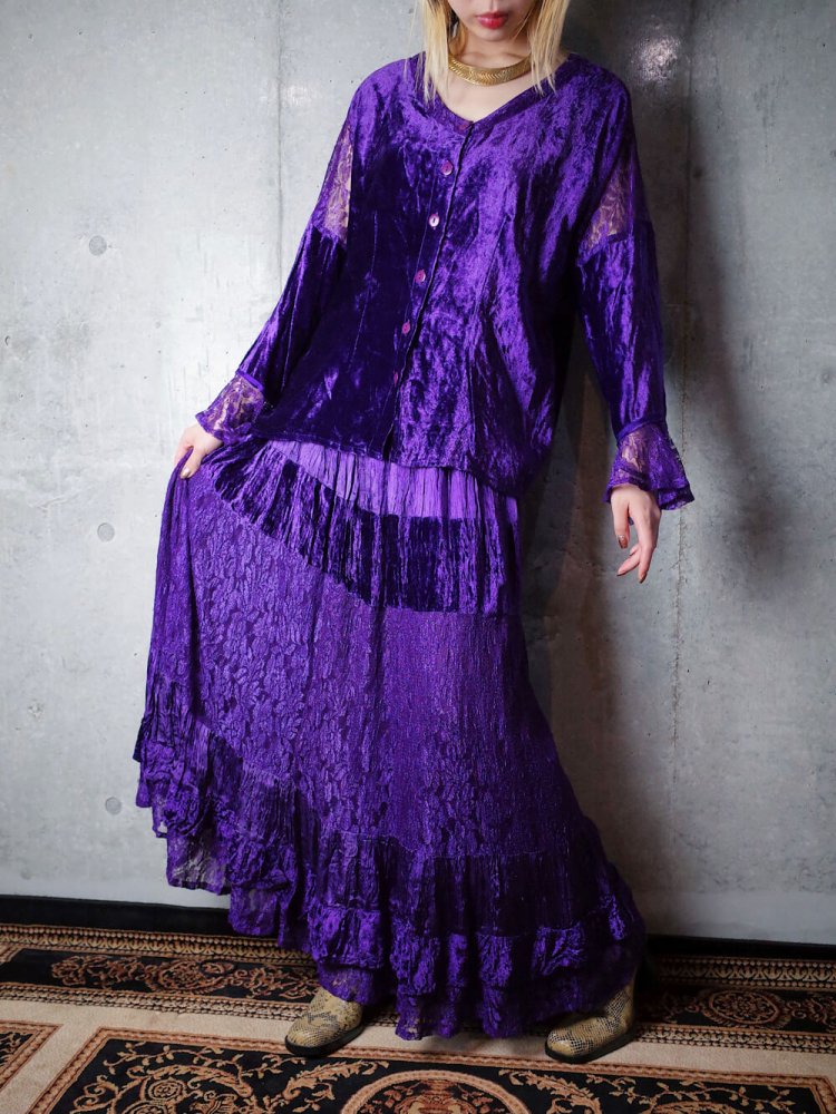Purple Rayon Velvet & Lace Set up