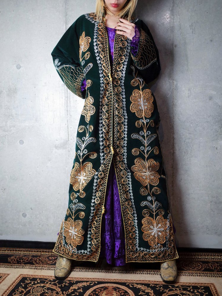 Deep Green Velvet Embroidery Gown