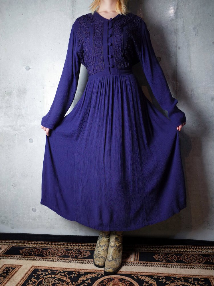 Deep Purple Embroidery Rayon Dress