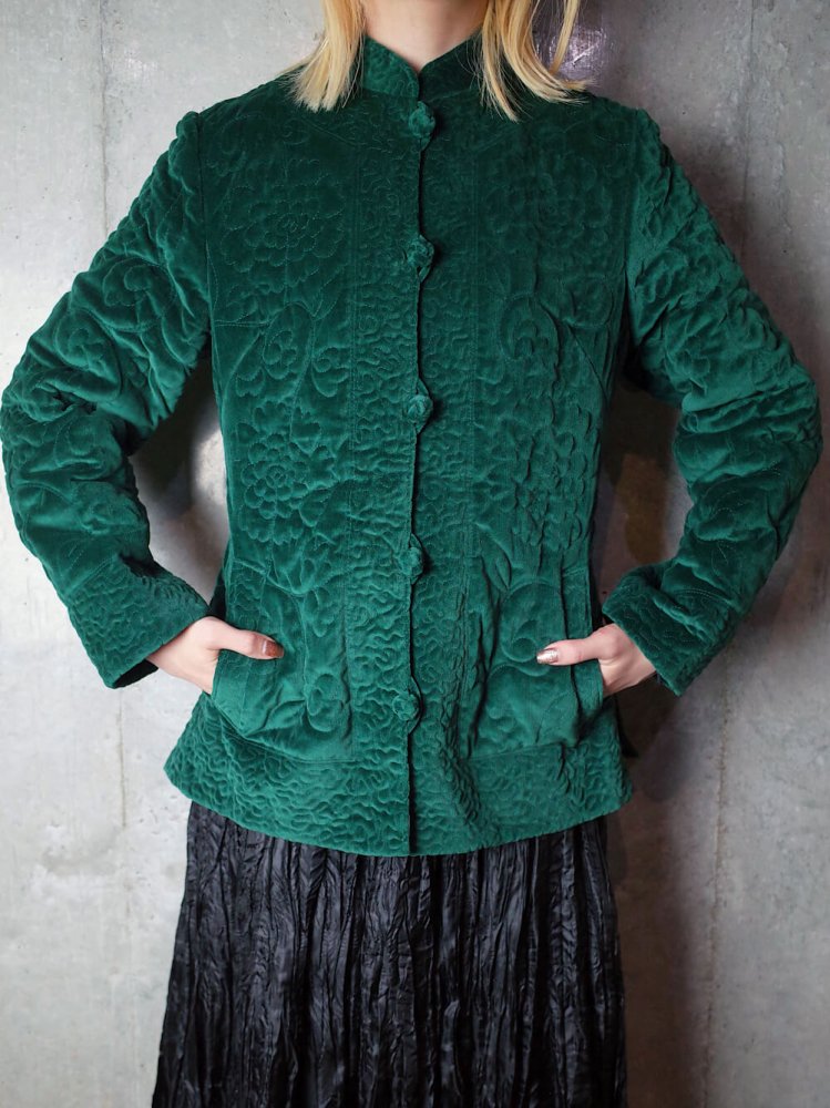 Green Velvet Flower Quilting China Jacket