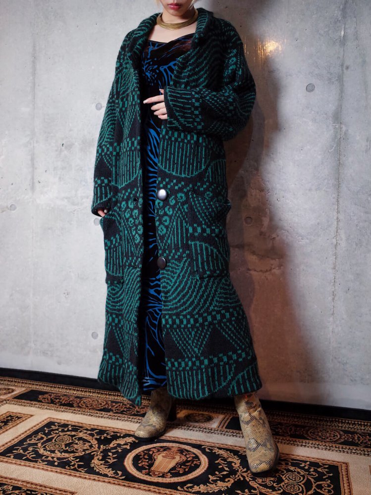 Wavey Geometric Knit Gown Coat