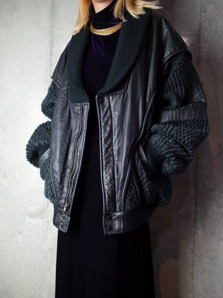 Leather & Knit Combination Blouson