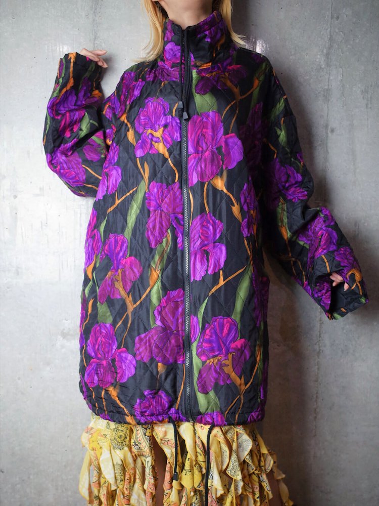 Flower Quilting Silk Blouson Big Silhouette