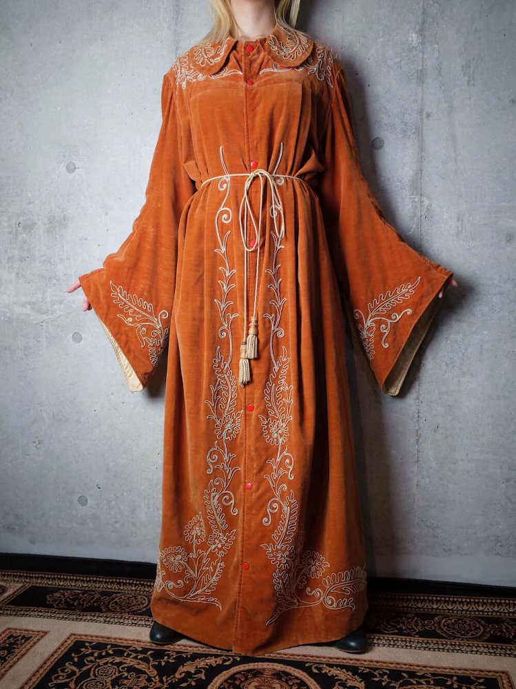 Early 1900s Antique Masonic Embroidery Robe Orange Velvet