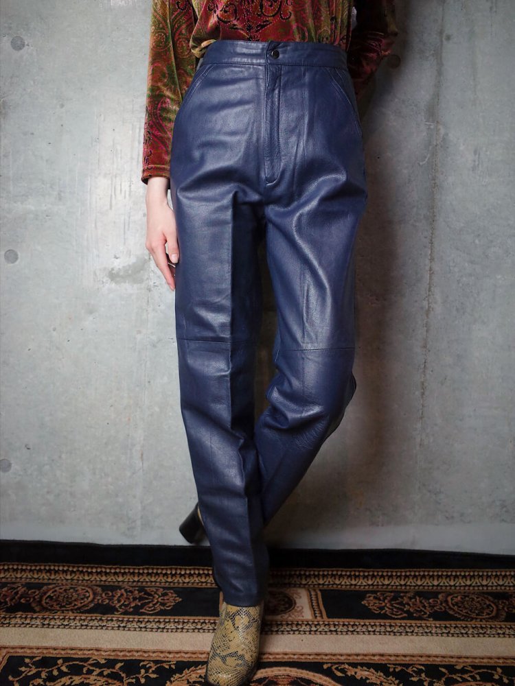 Side Line Navy Leather Pants