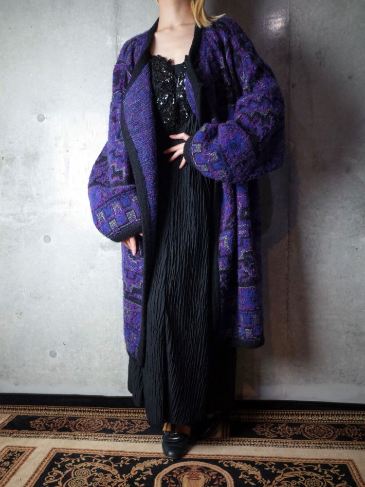 Blue/Purple Gradation Geometric Knit Coat