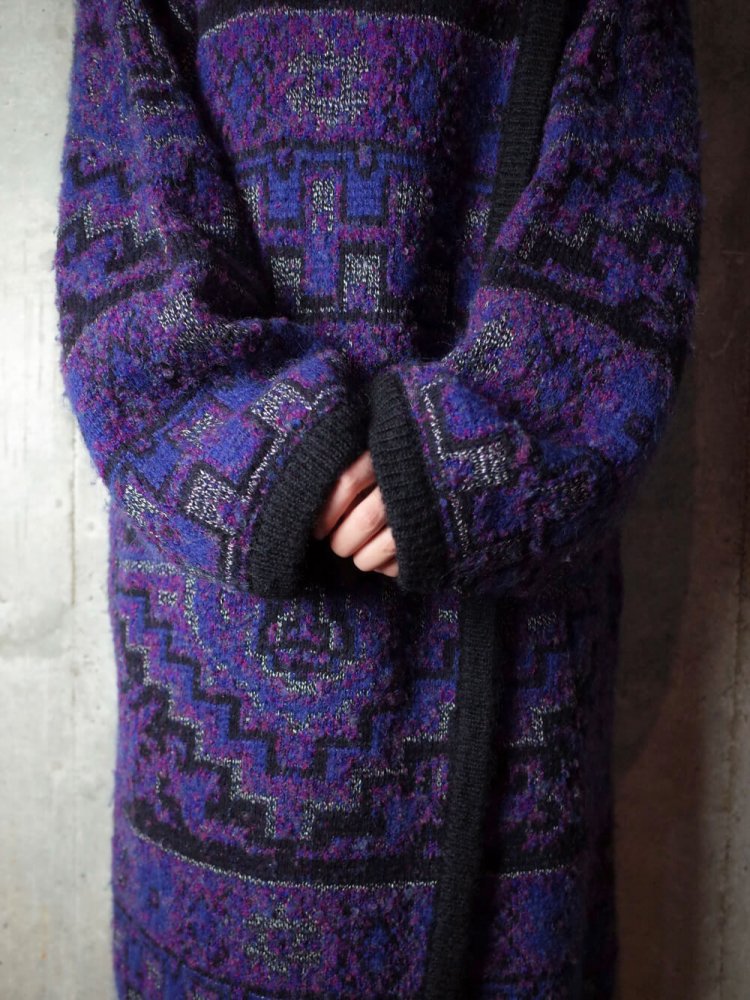 Blue/Purple Gradation Geometric Knit Coat