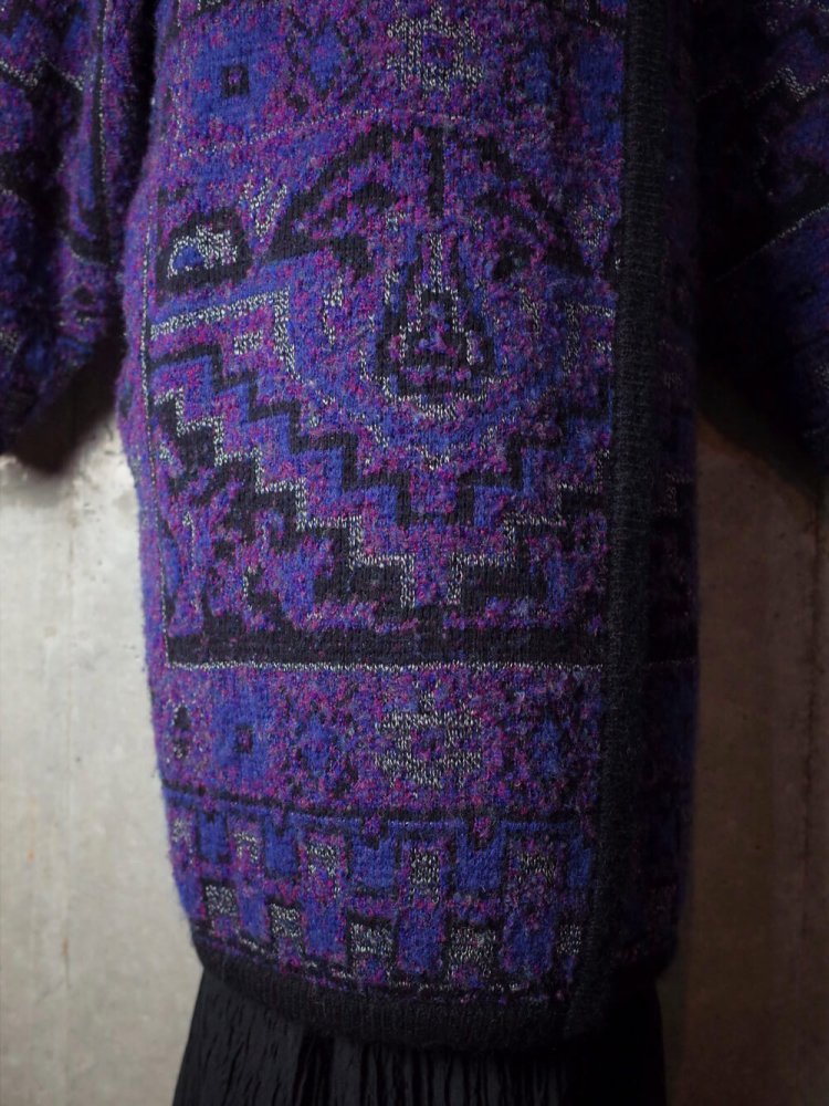 Blue/Purple Gradation Geometric Knit Coat