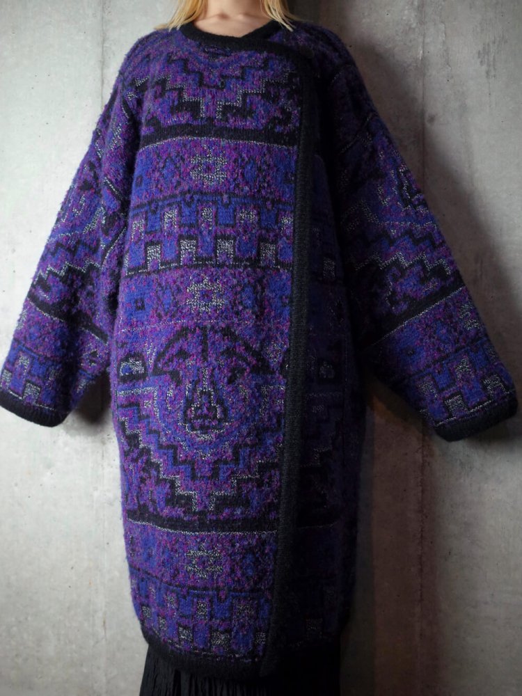 Blue/Purple Gradation Geometric Knit Coat