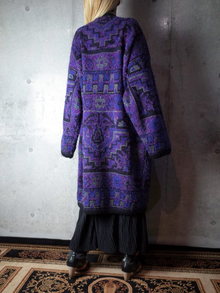 Blue/Purple Gradation Geometric Knit Coat