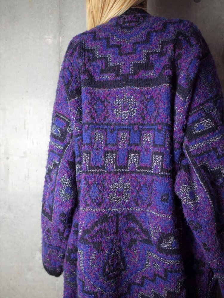 Blue/Purple Gradation Geometric Knit Coat