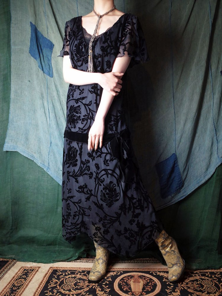 Art Nouveau Velvet Dress 1920s Style