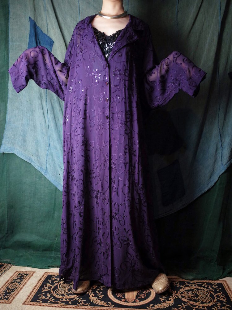 Embroidery Deep Purple Sheer Gown