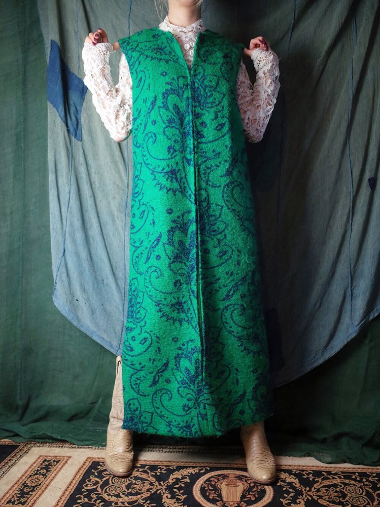 c.1960s Green Mohair Paisley Dress