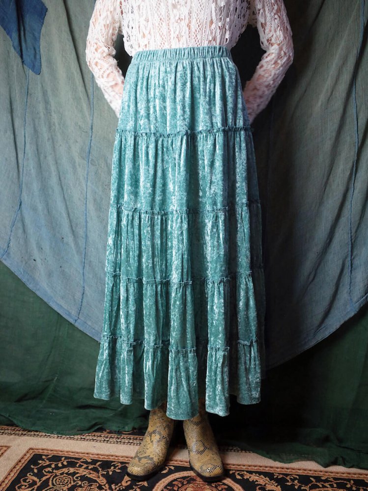 Light Blue Velvet Tiered Skirt