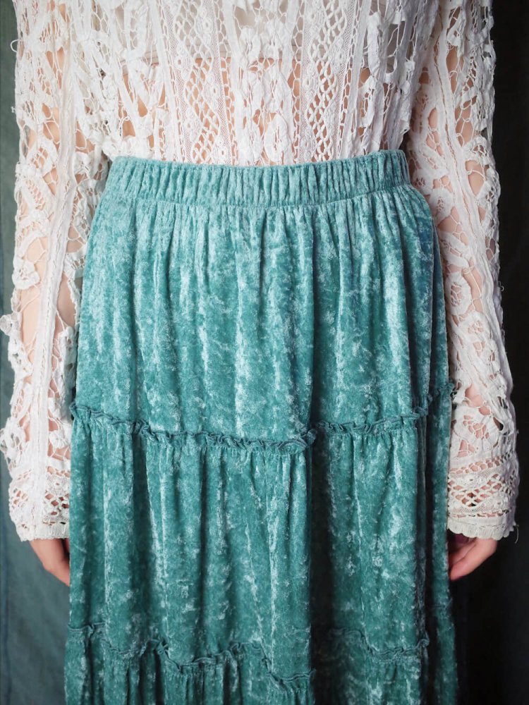 Light Blue Velvet Tiered Skirt