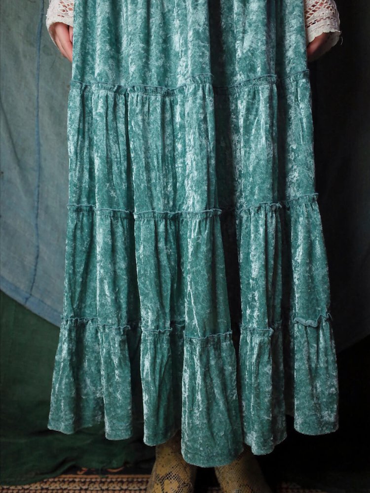 Light Blue Velvet Tiered Skirt