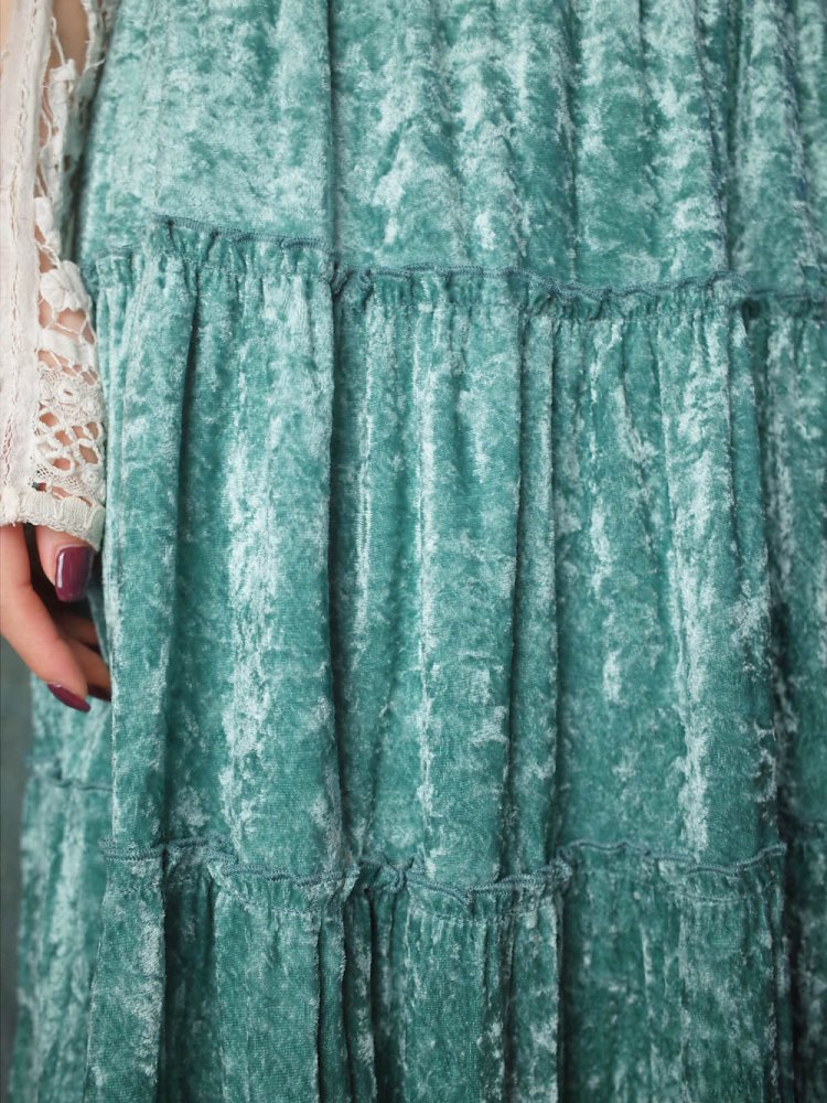 Light Blue Velvet Tiered Skirt