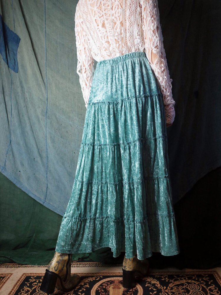 Light Blue Velvet Tiered Skirt