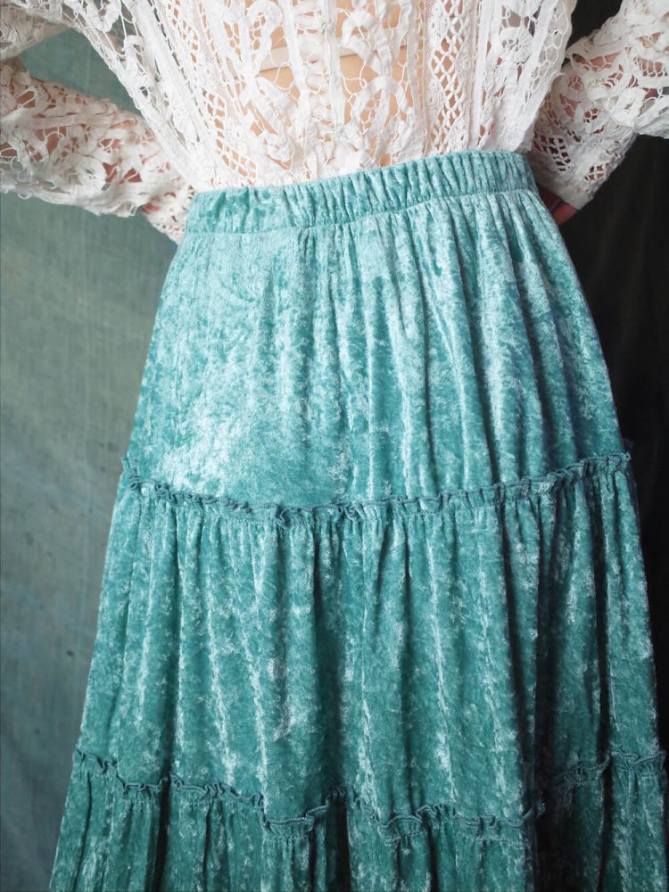 Light Blue Velvet Tiered Skirt