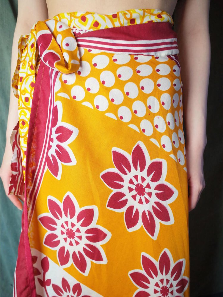 Oriental Pattern Layered Silk Wrap Skirt