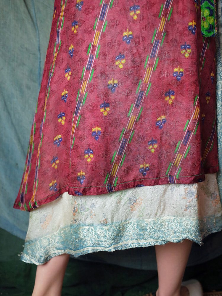 vintage シアー 刺繍 巻きスカート-