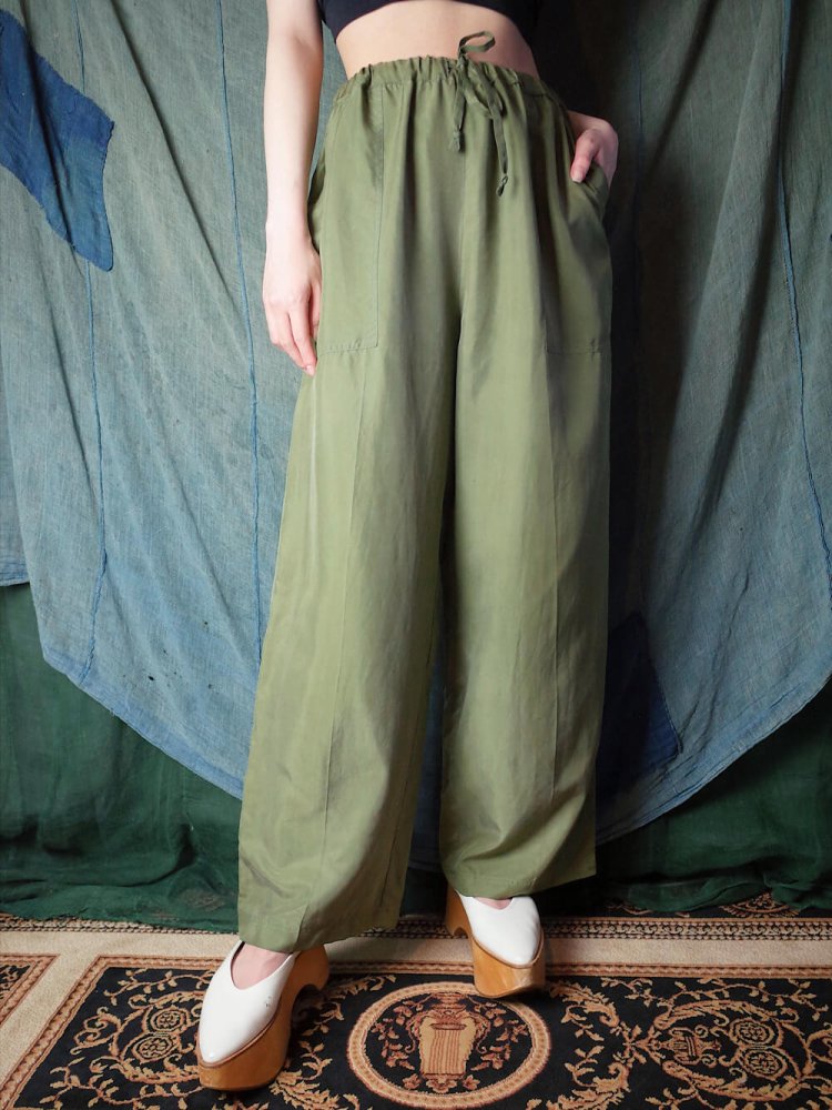 Smokey Green Silk Wide Pants