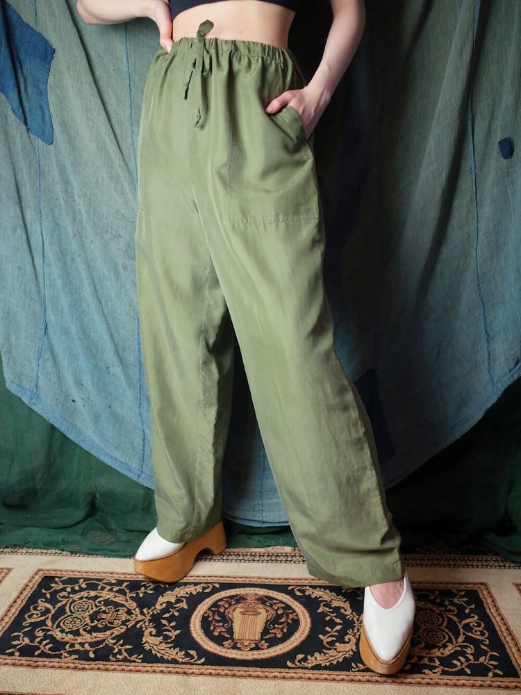 Smokey Green Silk Wide Pants