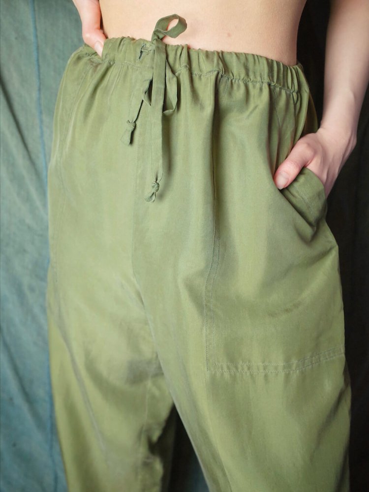 Smokey Green Silk Wide Pants