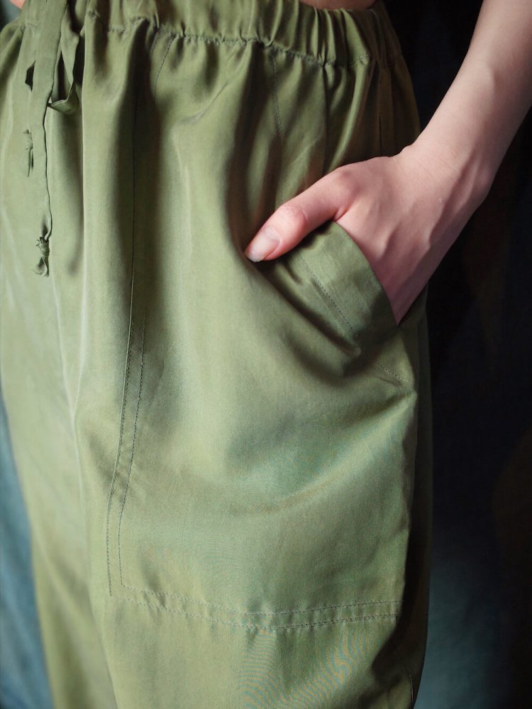 Smokey Green Silk Wide Pants