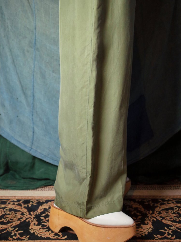 Smokey Green Silk Wide Pants