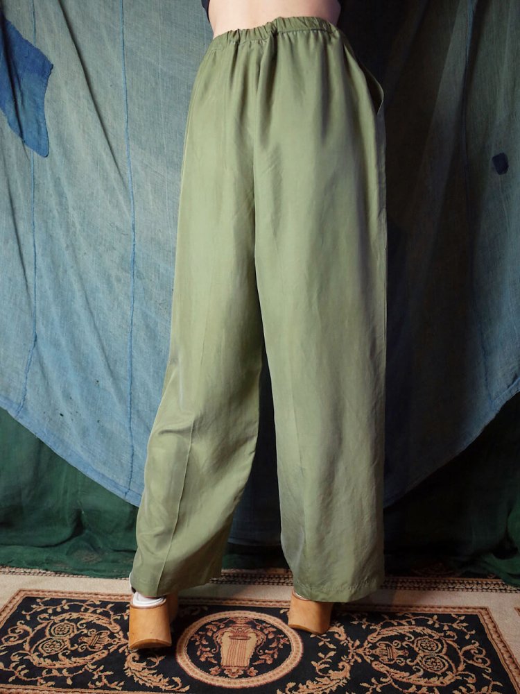 Smokey Green Silk Wide Pants