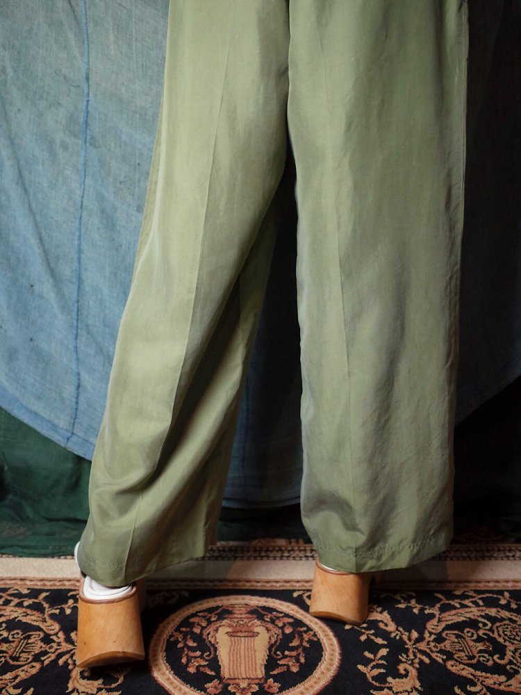 Smokey Green Silk Wide Pants