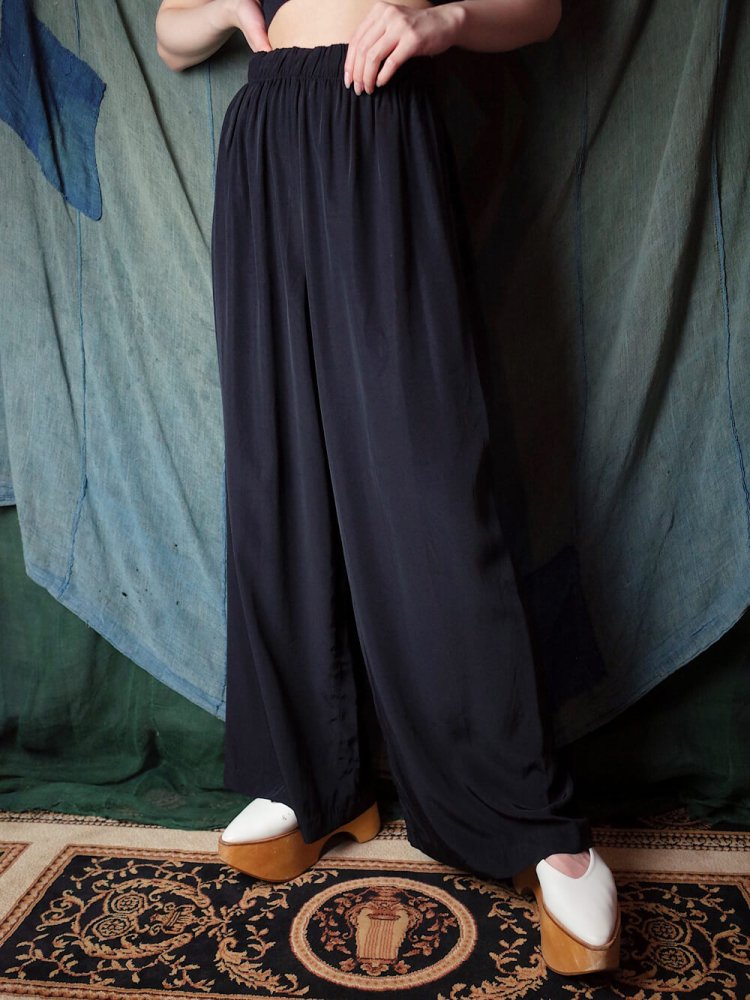 Black Rayon Satin Wide Pants