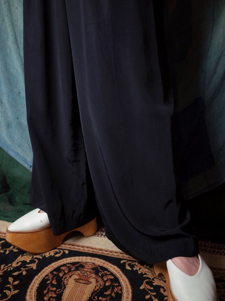 Black Rayon Satin Wide Pants