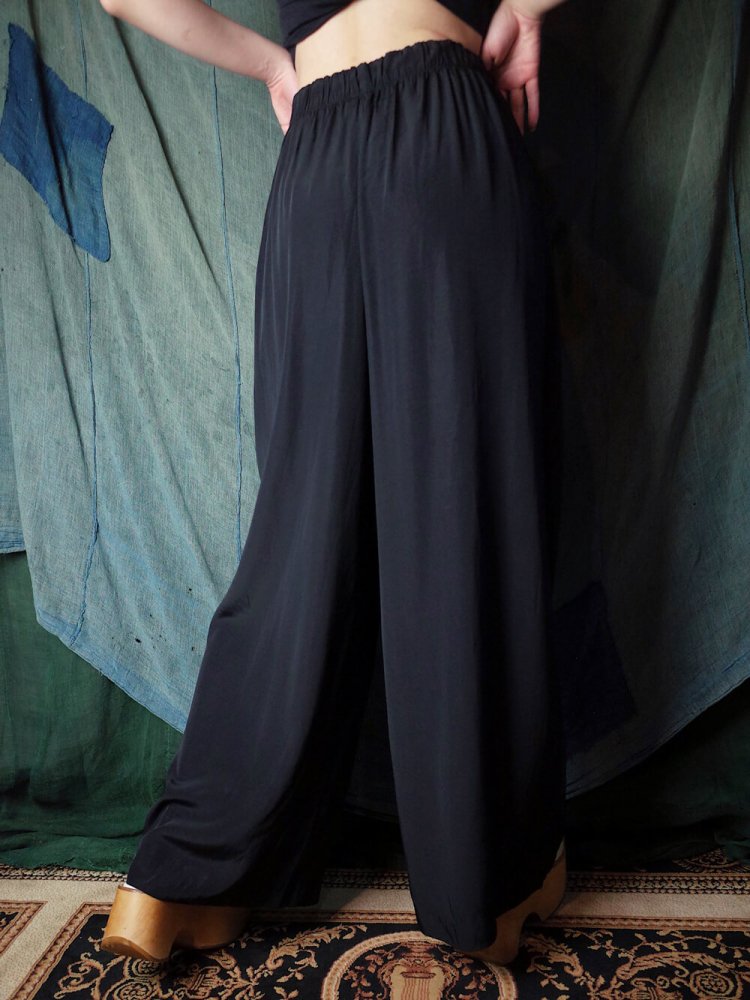 Black Rayon Satin Wide Pants