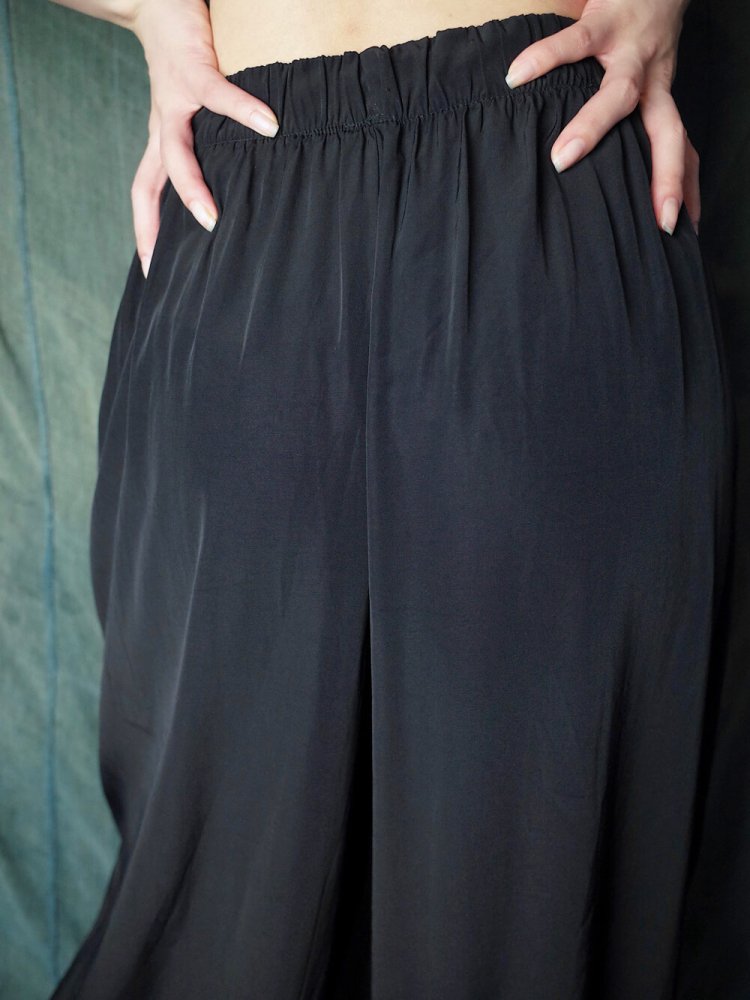 Black Rayon Satin Wide Pants