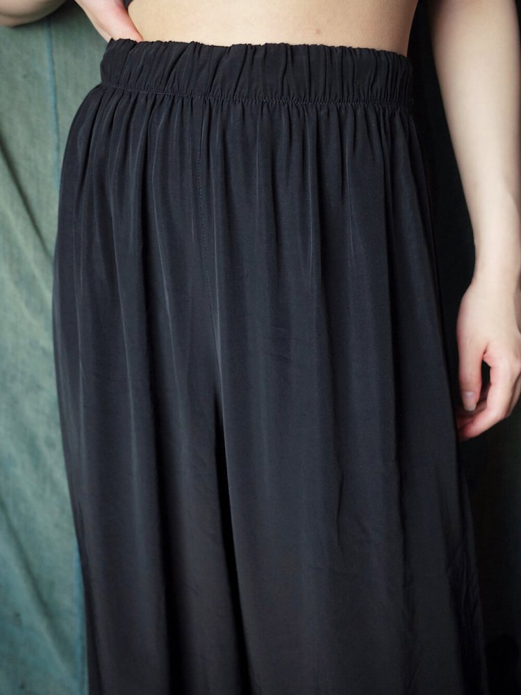 Black Rayon Satin Wide Pants