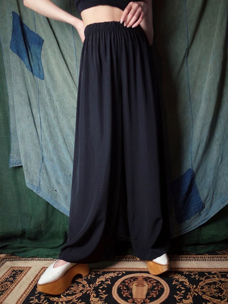 Black Rayon Satin Wide Pants