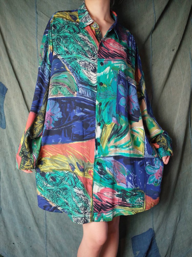 Abstract Art Rayon Big Silhouette Shirt