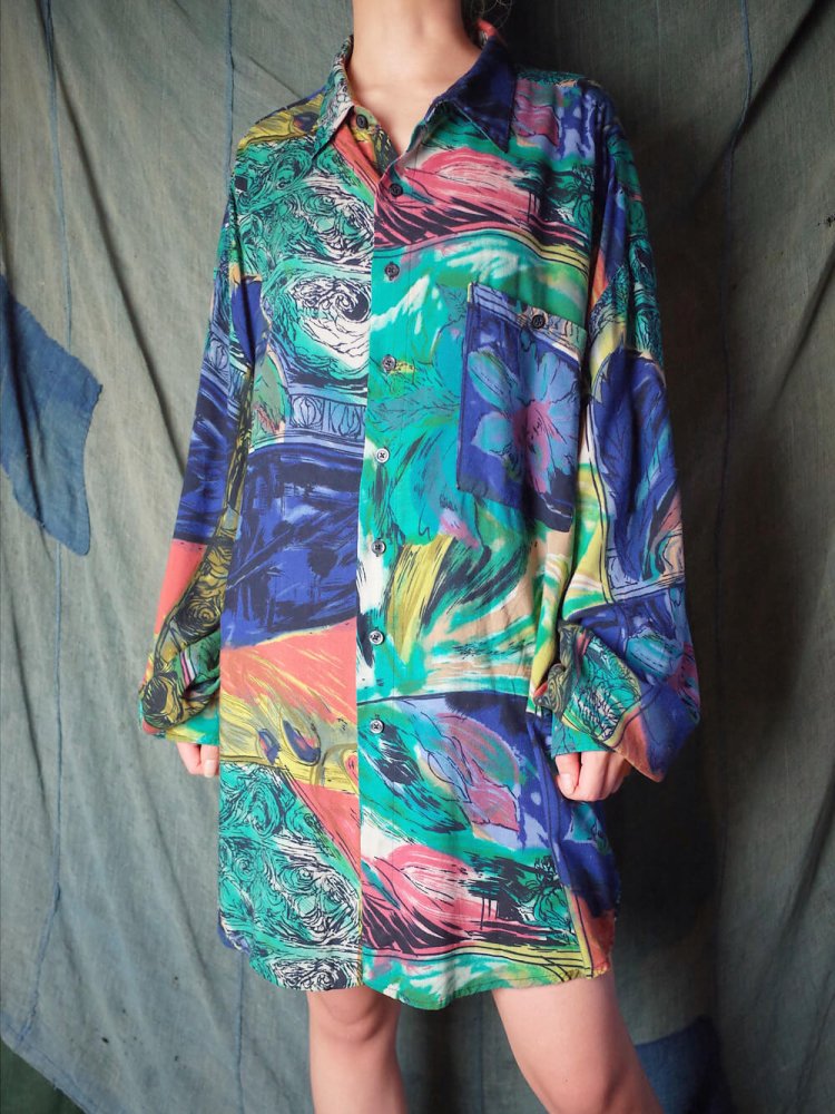 Abstract Art Rayon Big Silhouette Shirt