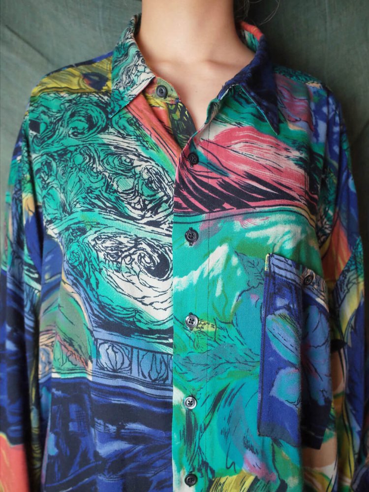 Abstract Art Rayon Big Silhouette Shirt