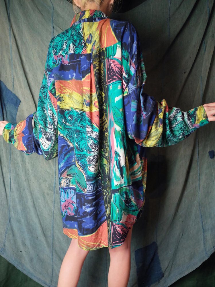 Abstract Art Rayon Big Silhouette Shirt