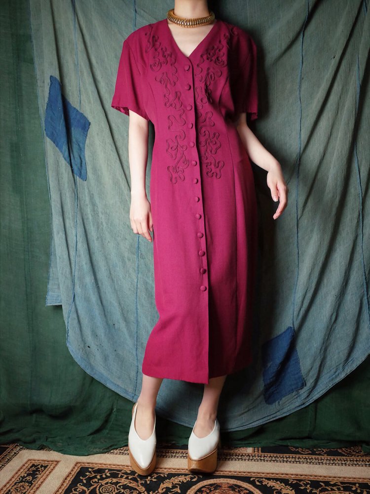 Embroidery Bordeaux Dress