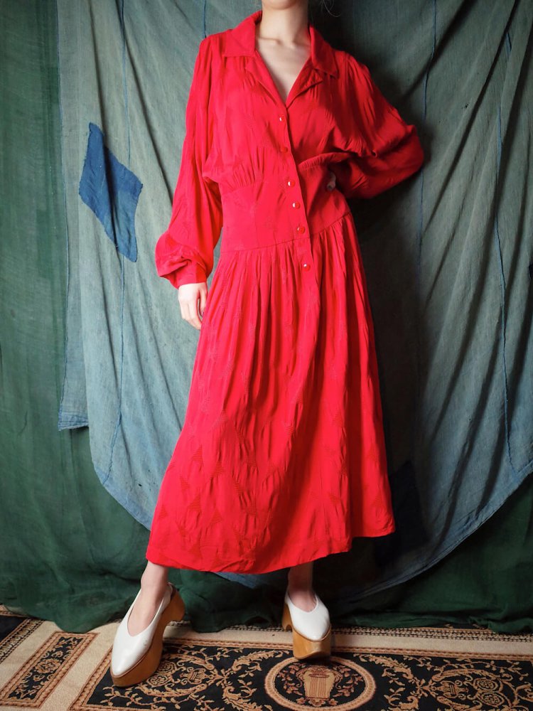 Jacquard Triangle Red Rayon Dolman Dress