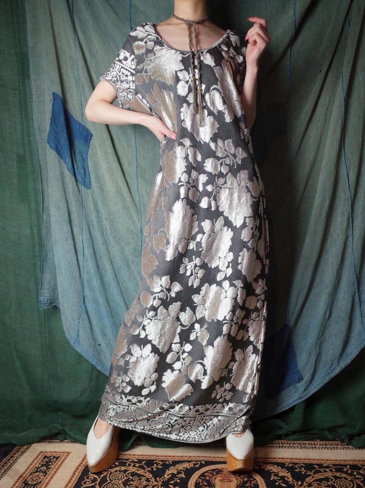 Silver Gray Velvet Arabesque Dress