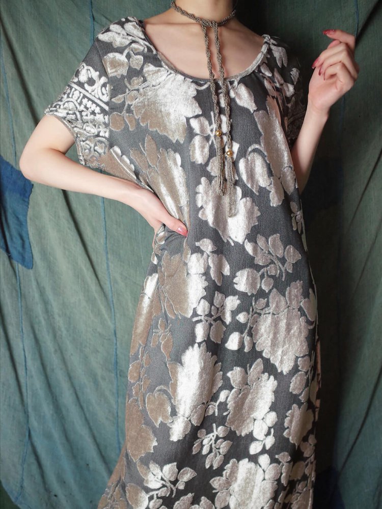 Silver Gray Velvet Arabesque Dress